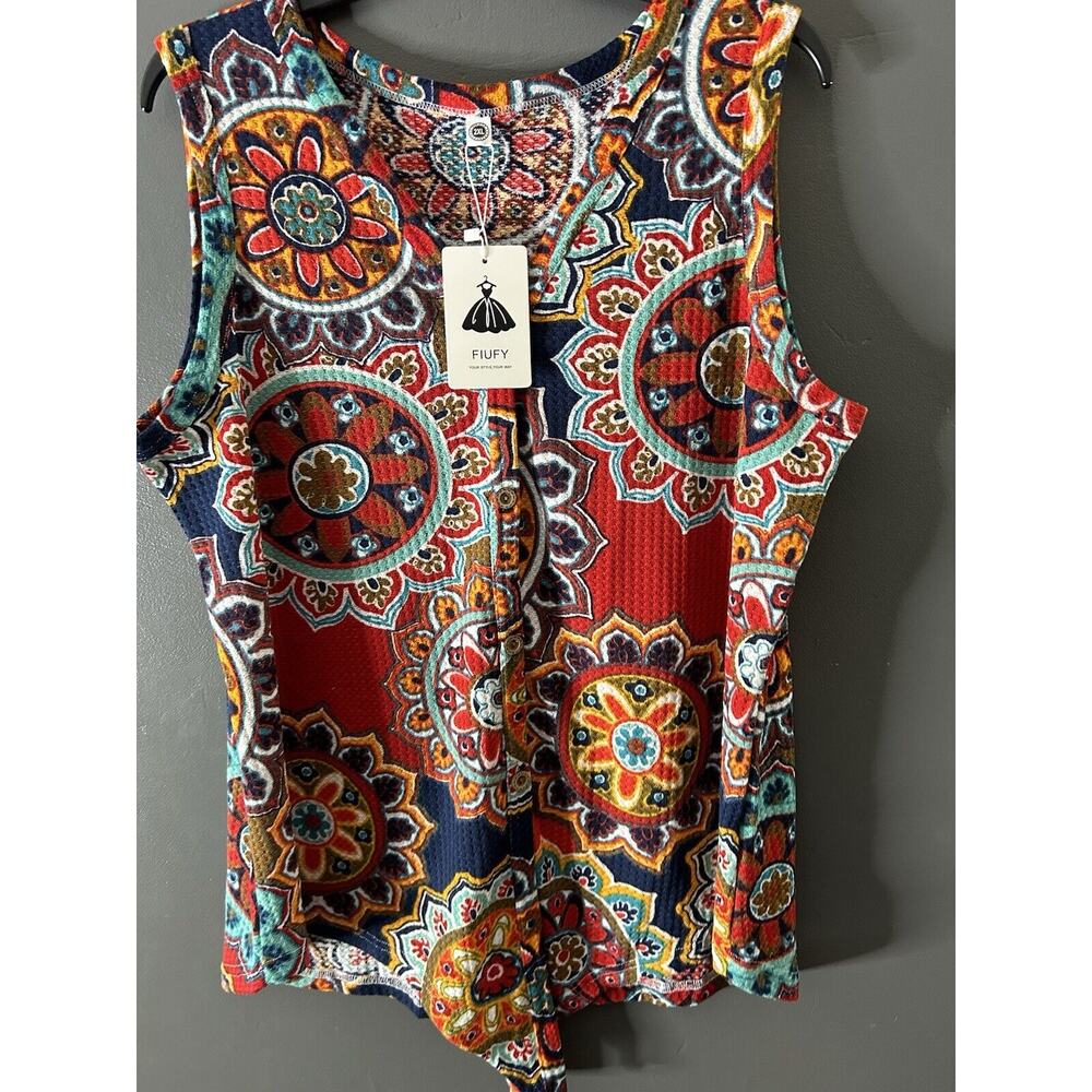Fiufy Women’s 2XL Boho Button Up Sleeveless Shirt
